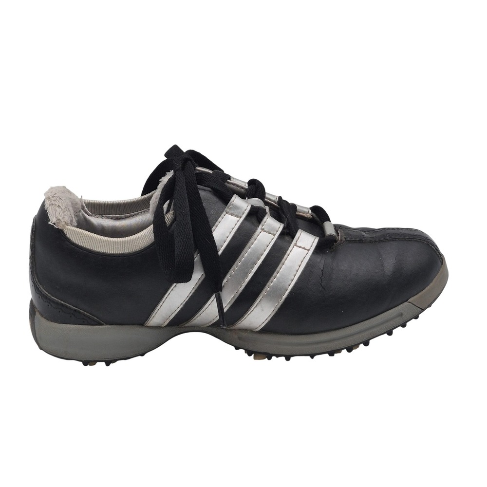 adidas Golf Shoes Womens Size 5 Black Silver Leather FitFOAM Spiked Art 737847